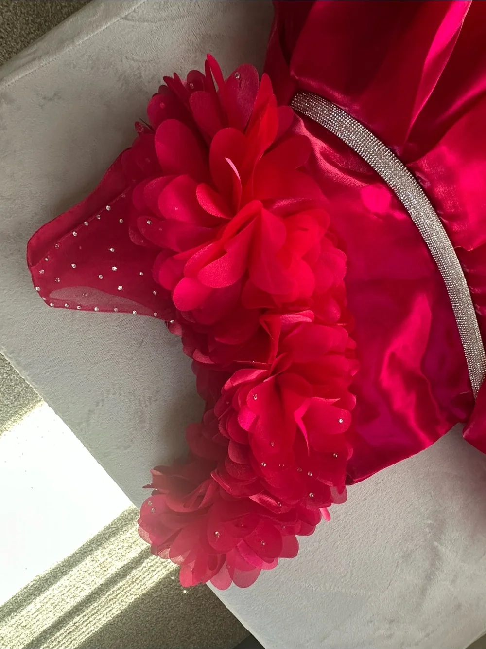 Girls Hot Pink Floral Tulle Party Dress with Sparkle Waistband